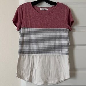 Casual Red and Gray Striped Tee